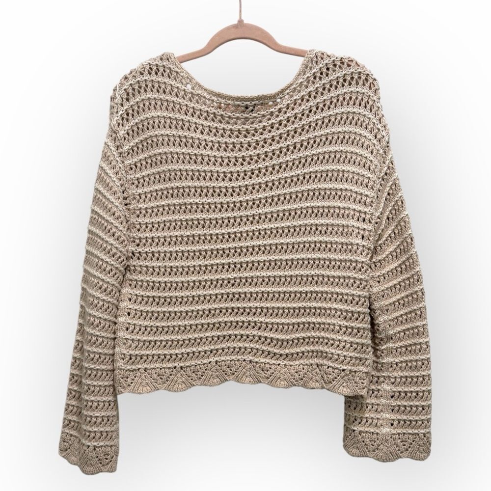 American Eagle Beige Open Knit Cropped Sweater - Size Small - Picture 2 of 4